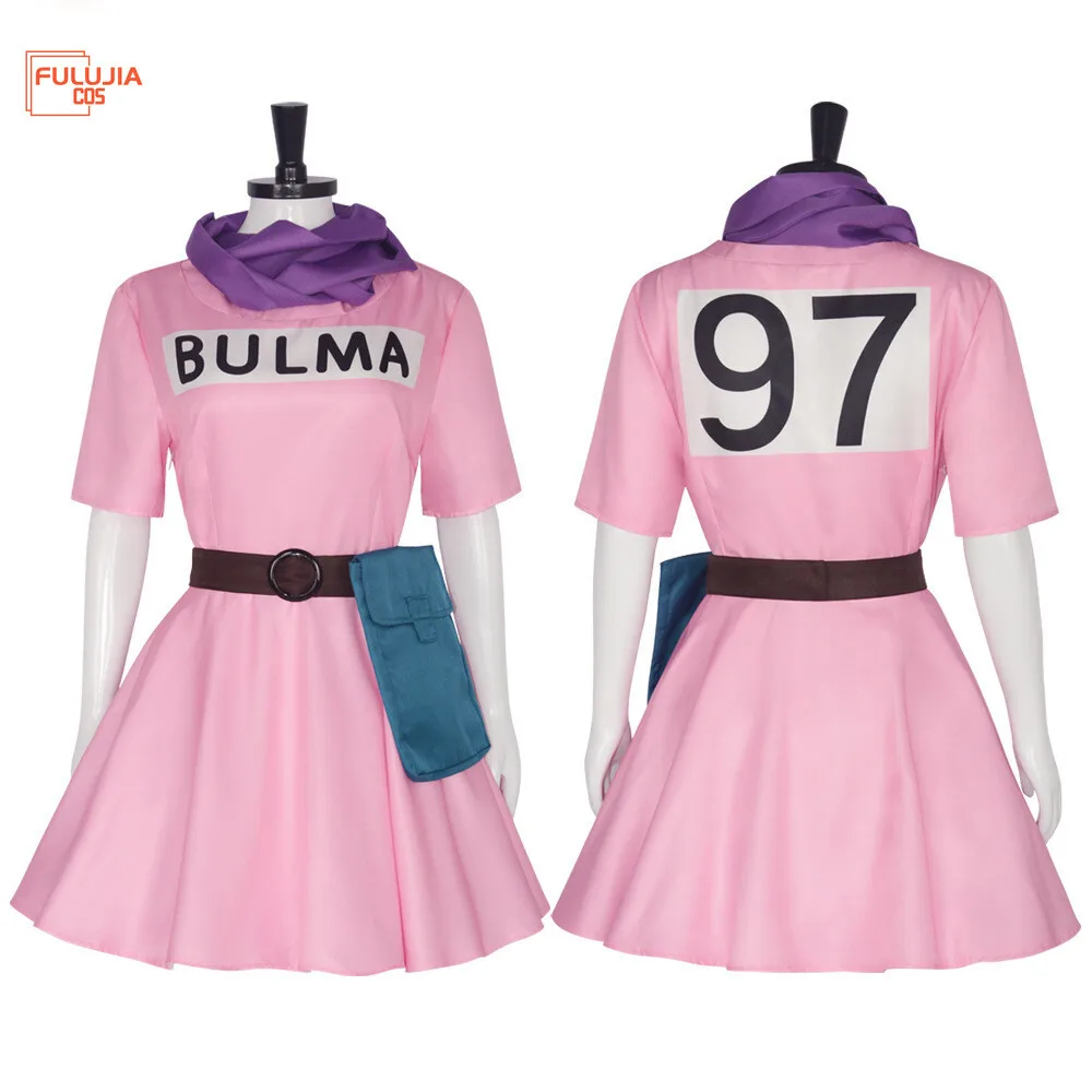 

Anime Bulma Cosplay Costume Pink Dress Women Bulma Uniform Kawaii Girls Dress