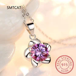 Flower Genuine Purple Amethyst 925 Sterling Silver Plum Blossom Pendant Necklace for Women Fashion Gemstone Jewelry Gift