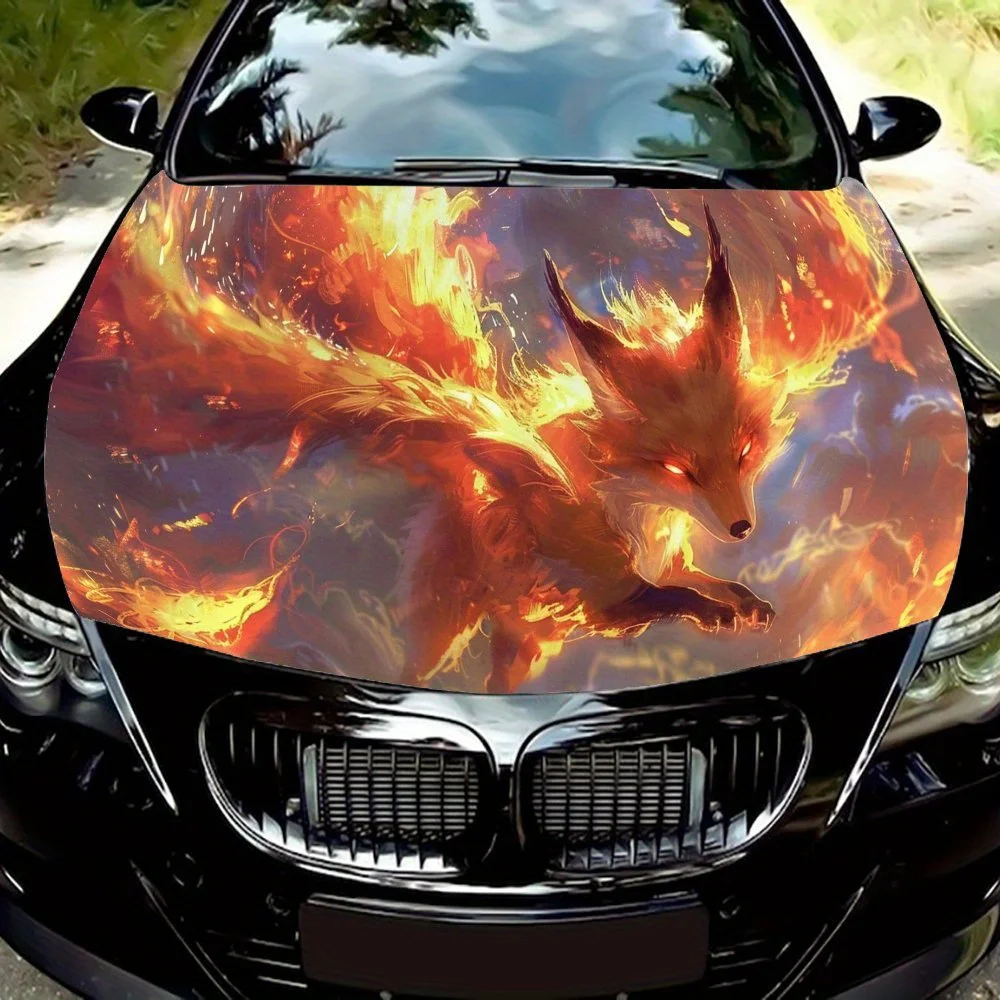 

Angry red fox pattern car vinyl wraps car hood film self-adhesive sticker waterproof and scratch resistant, suitable for most ve