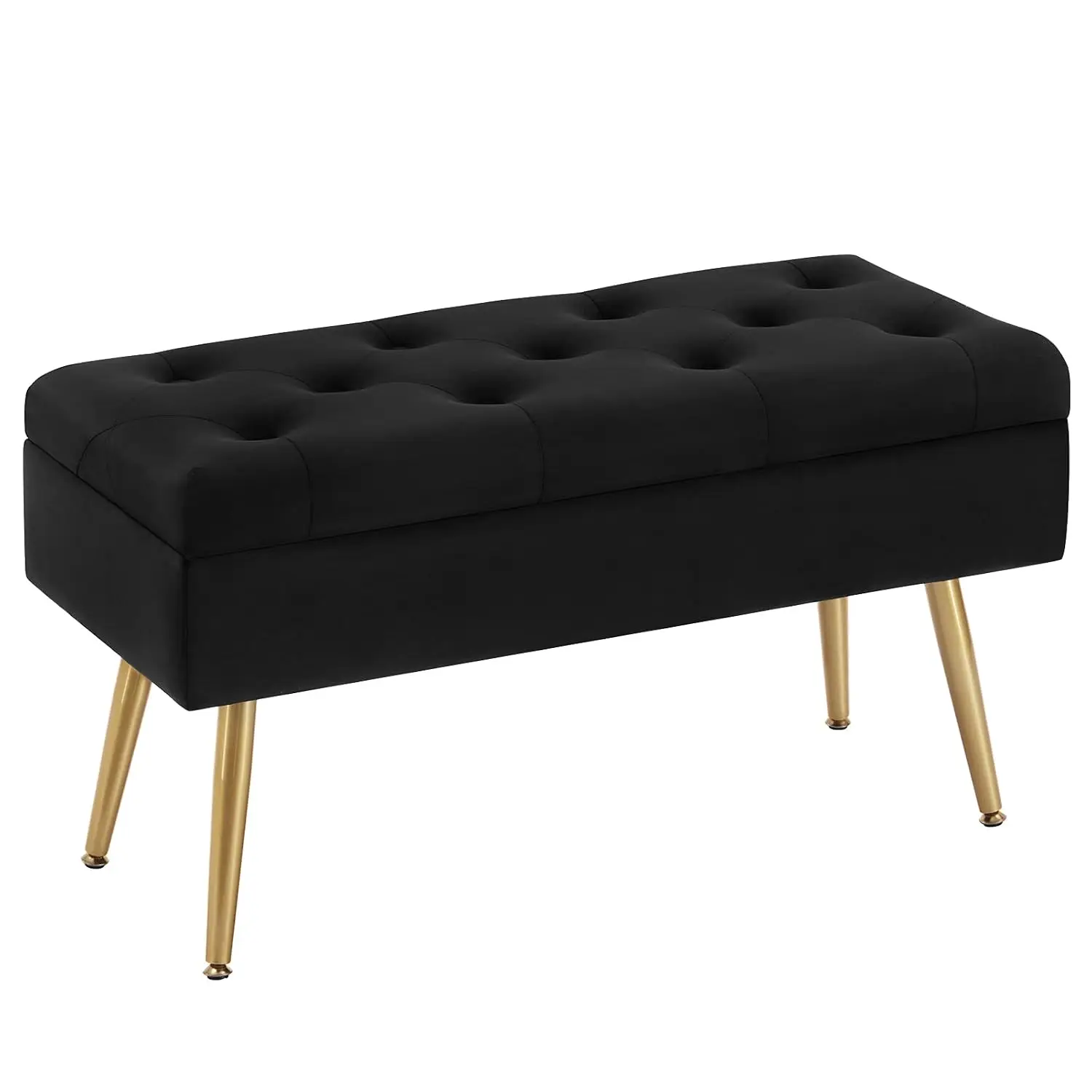 Storage Entryway Bench End of Bed Bench Ottoman Upholstered Velvet Bedroom Tufted Bench with Golden Legs 32" Black