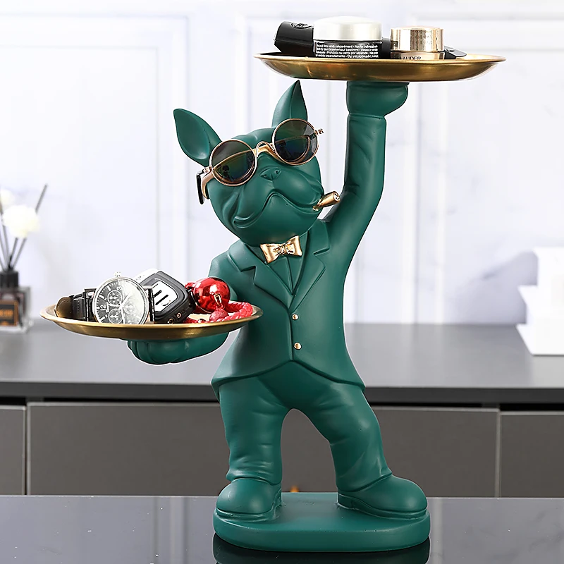 Decor Resin Sculpture French Bulldog Butler with Tray Nordic Decor Sculpture for Live Room Statue for Decor Gay Figurine