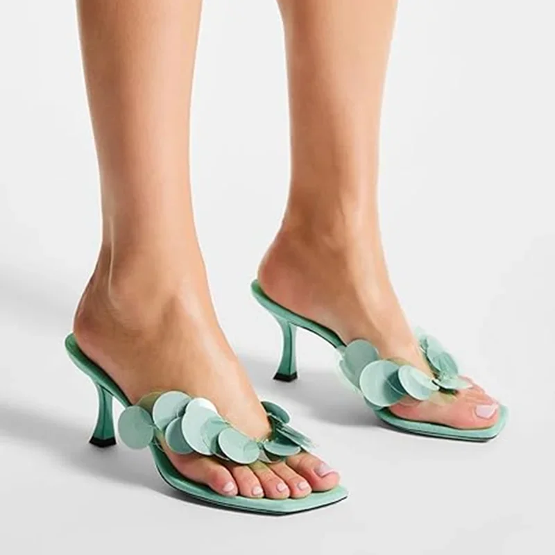 

Sequrns Flip Toe Thin Heel Slippers Sexy Square Toe Slip On Mixed Corlos New Arrivals Fashion Women Modern Shoes