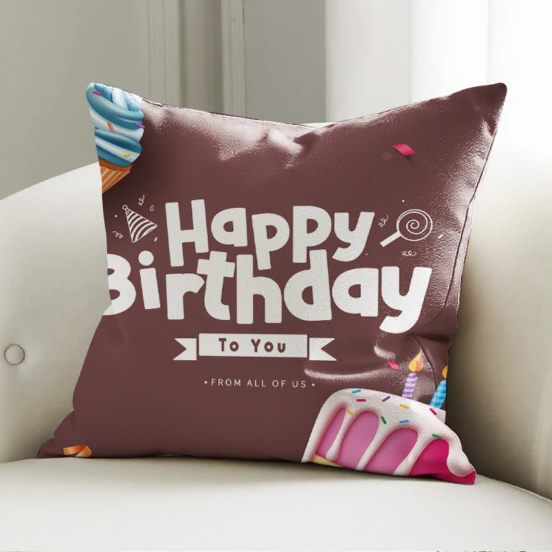 

Happy Birthday Cupcake Pillow Cover, Sweet Dessert Print Cushion Case, Party Sofa Bedroom Decor Accent Pillow