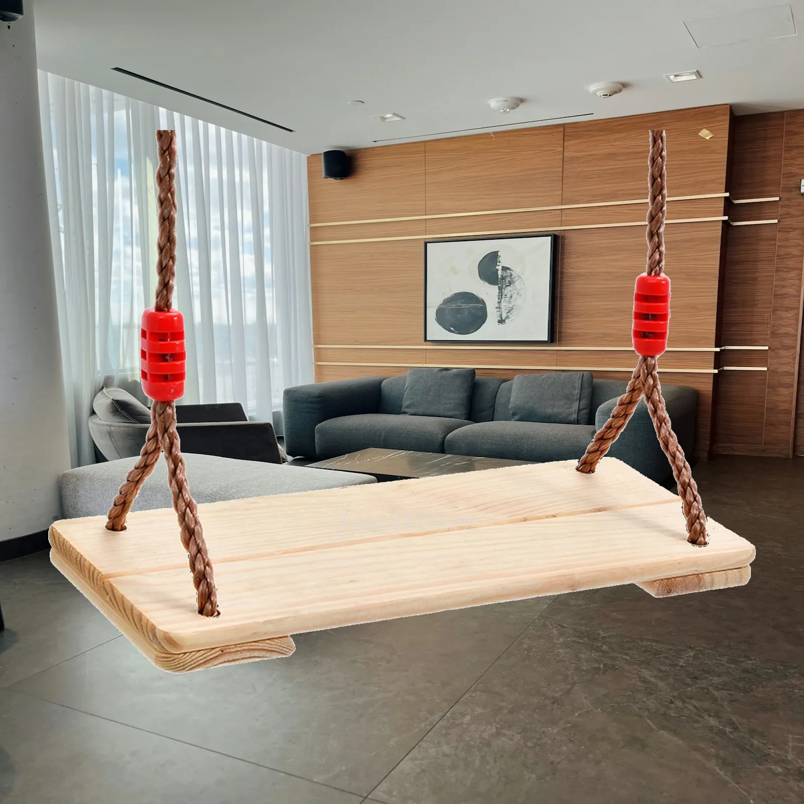 Children Wooden Swing with Rope Durable Hanging Swing for Backyard