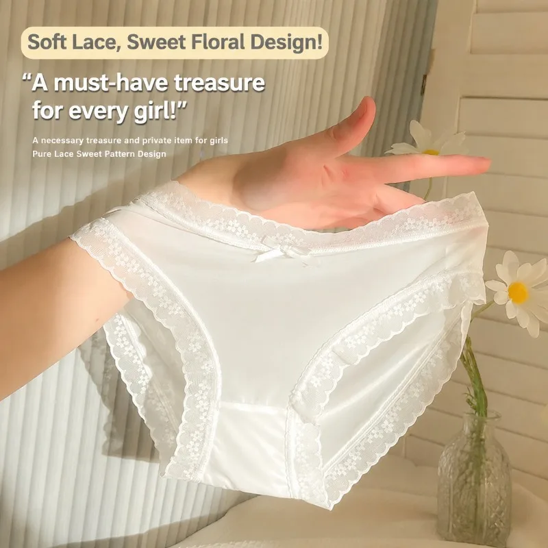 Women Invisible Summer Thin Ice Silk Lace Underwear Breathable Seamless Briefs Soft Skin-friendly Low-rise Panties Daily Casual