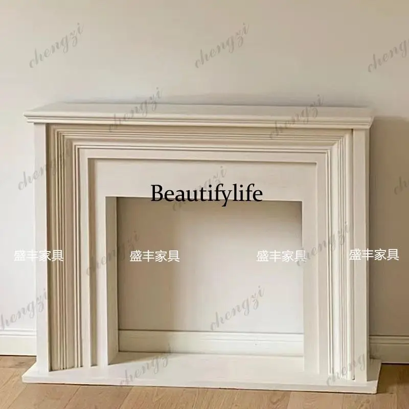 French simple modern solid wood fireplace cabinet American entry white entrance fireplace living room