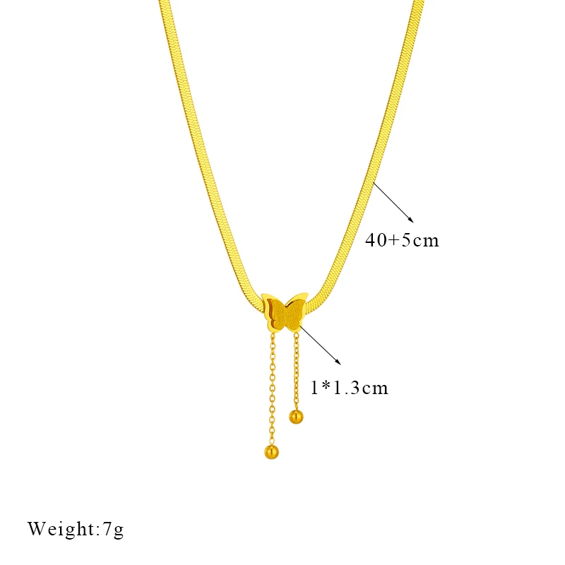 LAMENGLY 316L Stainless Steel Gold Color Butterfly Tassel Pendant Necklace For Women New Girls Flat Snake Chain Jewelry Gifts