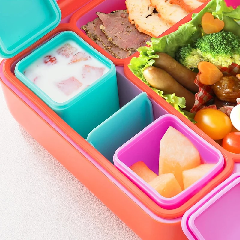 Non-Stick Silicone Lunch Box For Kid Sauce Cup With Lid Small Condiment Dipping Storage Box Container Cute Bear Square Bento Cup