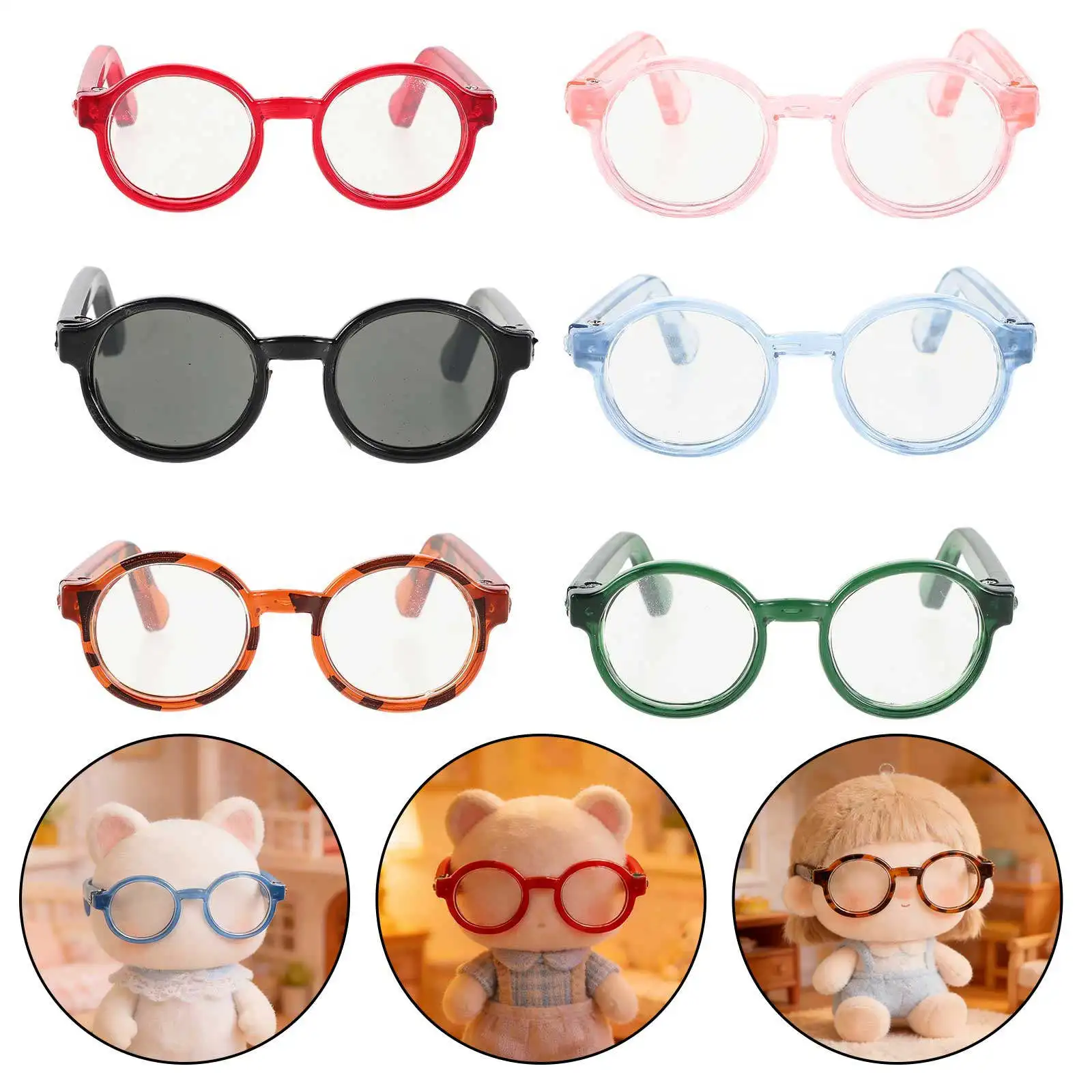 

6 шт. миниатюрных аксессуаров для очков: легкие пластиковые очки для костюмов, поделок, фотосъемки животных, декоративные миниатюрные солнцезащитные очки