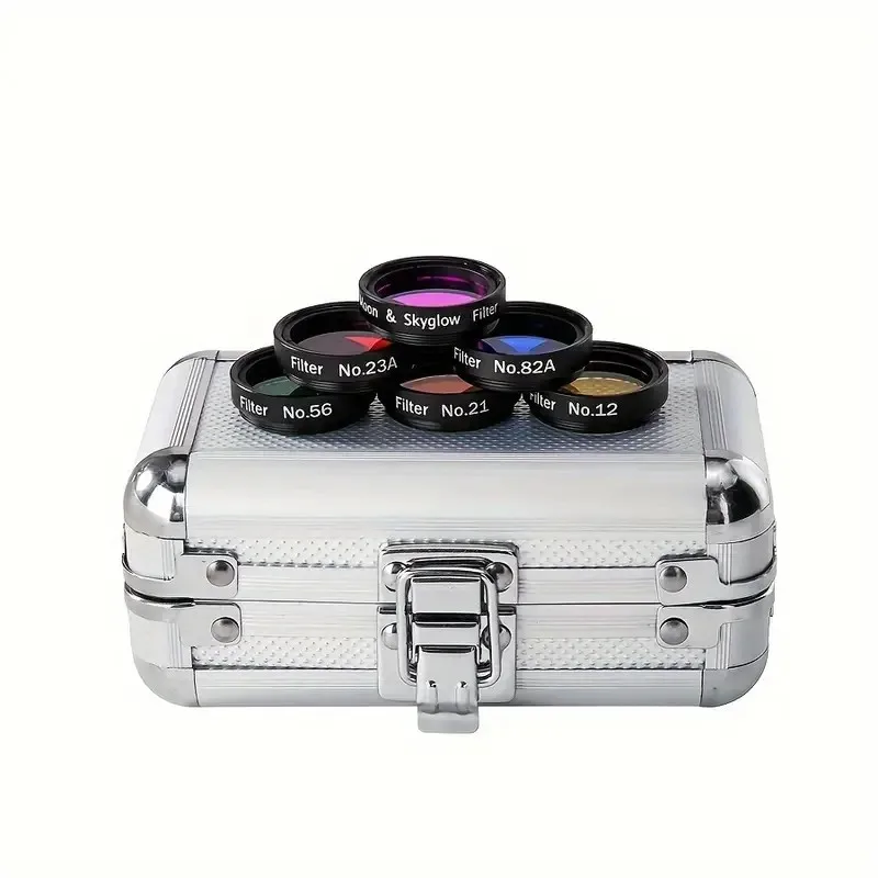 Caja de aluminio de 1,25" con 6 filtros de colores (amarillo/naranja/rojo/verde/azul) para observación de la luna y la nebulosa del telescopio