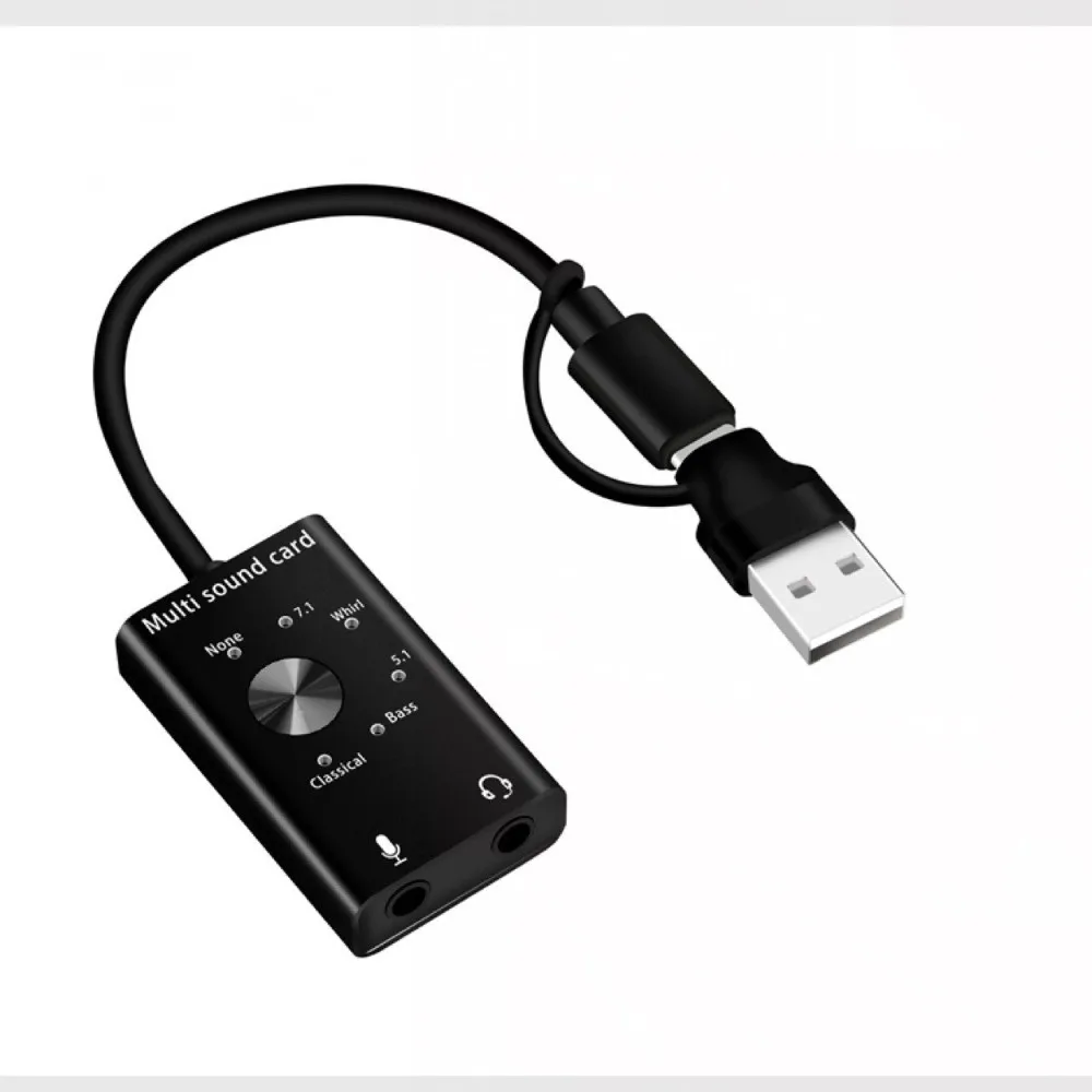 

2-in-1 Audio Interface TypeC to Audio Sound Card 7.1/5.1 Surround Channel External Sound Card USB Audio Adapter Desktop Computer
