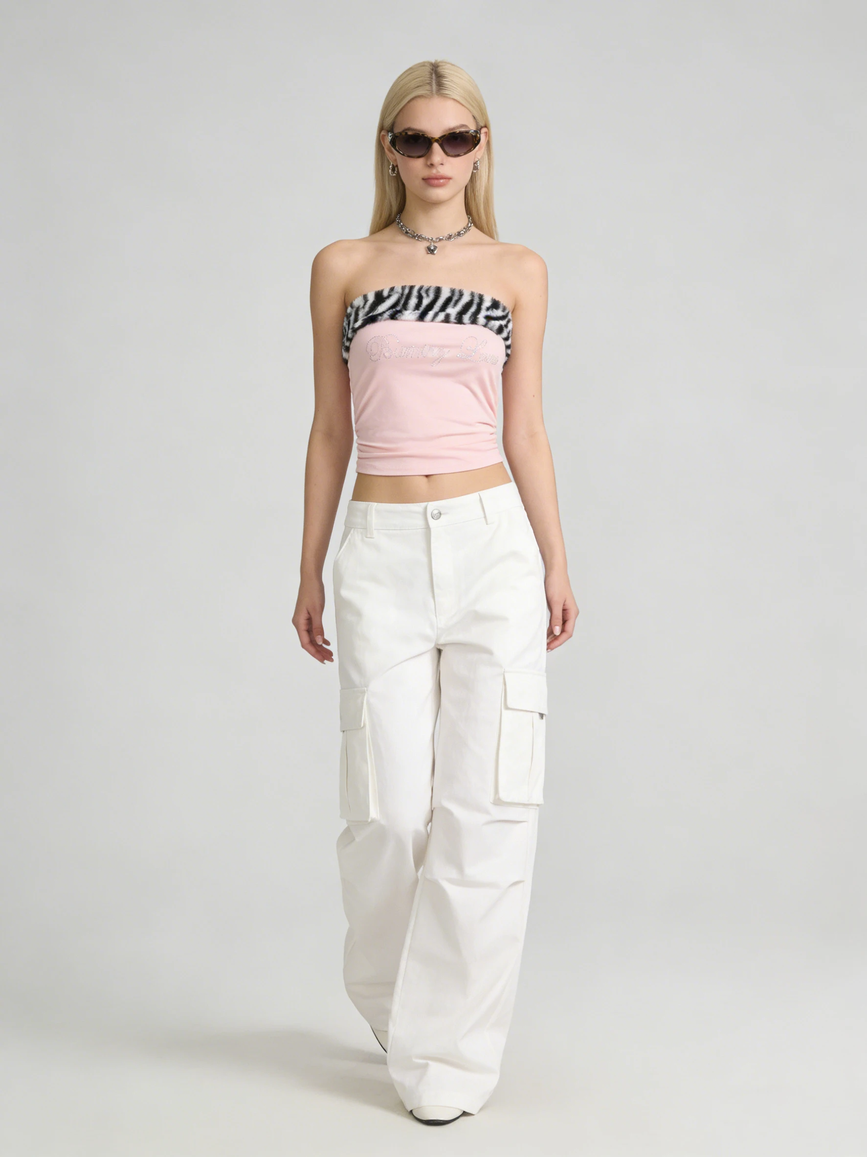 New American retro dark Harajuku punk Y2K hot diamond strapless vest sexy hot girl crop top with exposed navel and shoulder