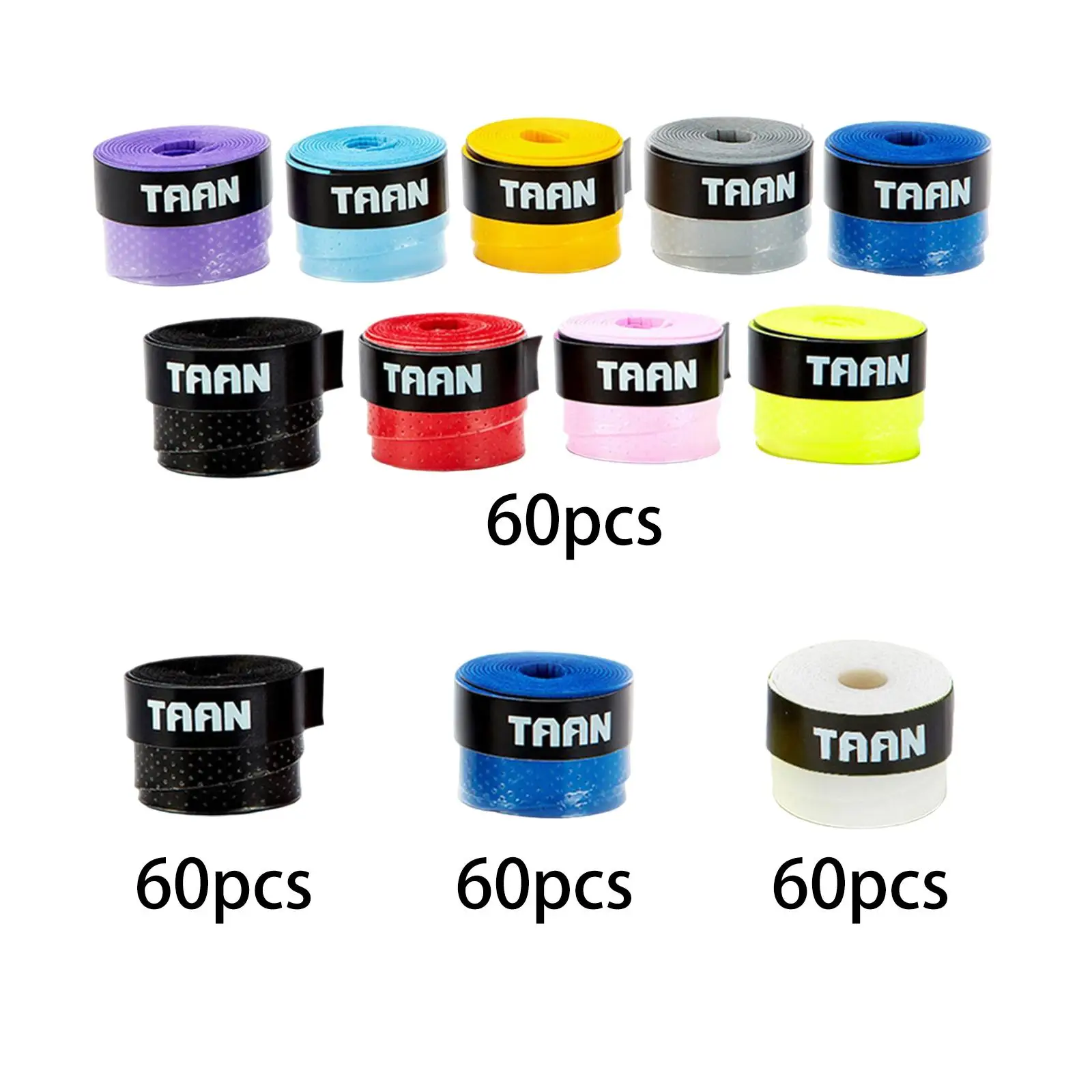 60x Badminton Grip Cushion Wraps over Grip Nonslip Tennis Racquet Grip Tapes