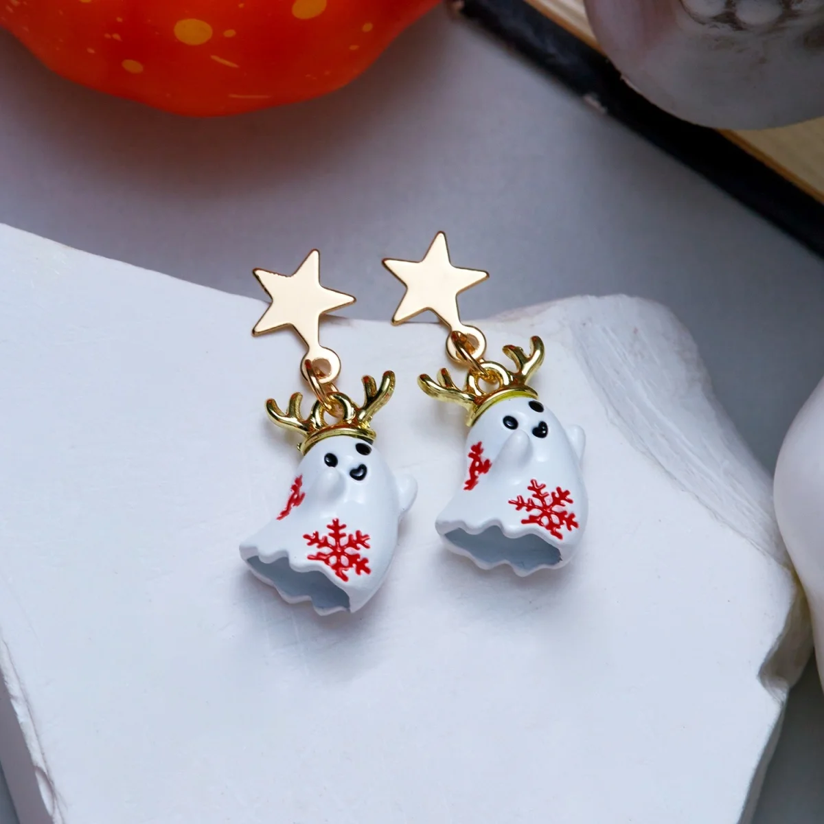 Halloween Star Lovely Antler Ghost Dangle Ohrringe für Damen und Herren, Gothic Cosplay Emaille BOO Ghost Drop Ohrringe Party Schmuck – Detail 19