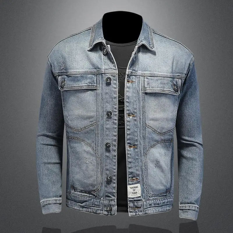 

Men's retro classic denim jacket loose casual versatile lapel jacket high street fashion motorcycle riding clothes mens jacket