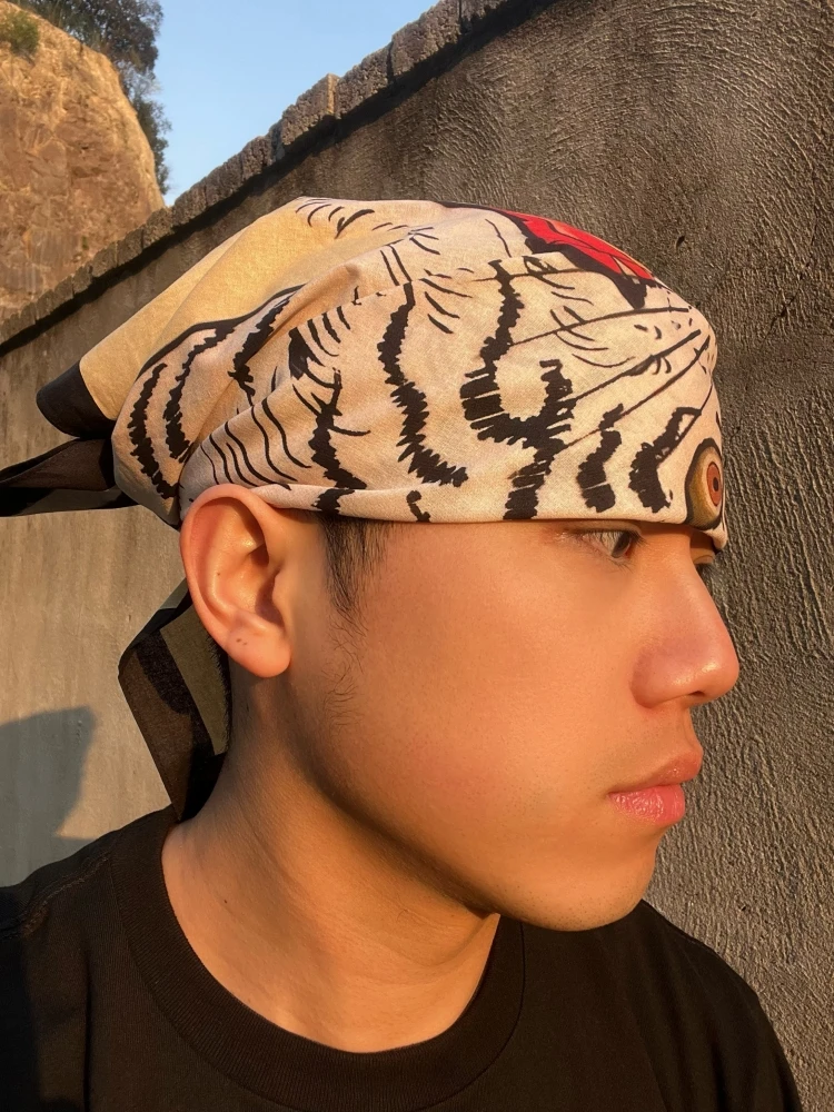 

Japanese Sle Streetwear Versatile White Tiger Print Pure Cotton Scarf ex Outdoor Casual Multifunctional Faion Accory