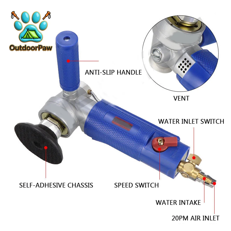 SM100 Water Injection Pneumatic Sander 4 Inch Water Mill Wet Polisher for Marble Quartz Granite Stone Polishing