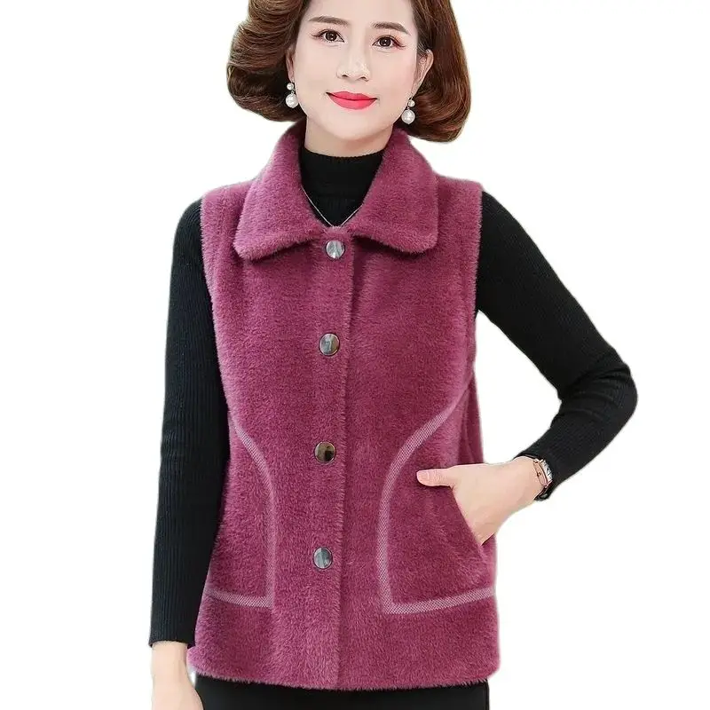 

Autumn Winter Women Imitation Mink Fleece Vest Coat New Fashion Sleeveless Jacket Middle Aged Mom Clothing Female Waistcoat Tops