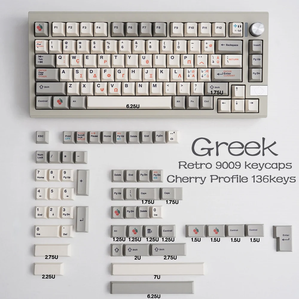 

LUCKY-Retro 9009 Greek 136Keys/Set PBT Keycaps DIY Custom Cherry Profile KeyCap for MX Switch Game Mechanical Keyboard