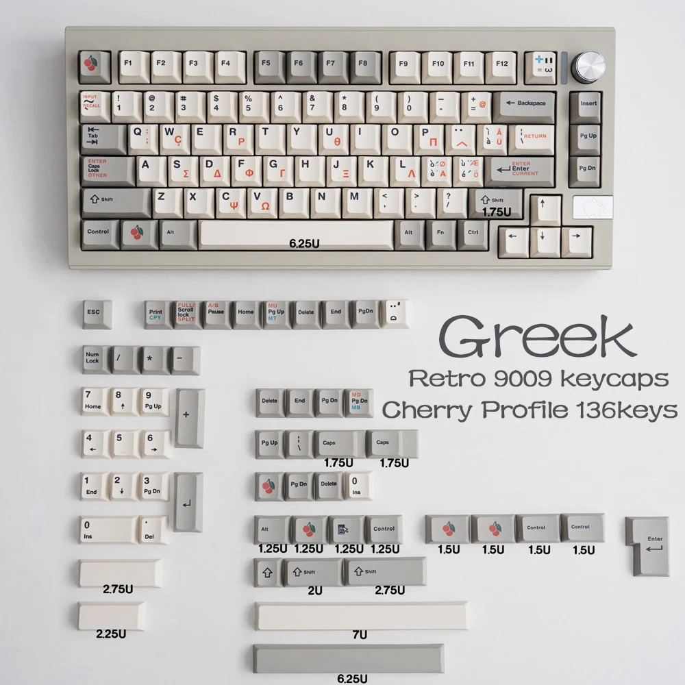 LUCKY-Retro 9009 Greek 136Keys/Set PBT Keycaps  DIY Custom Cherry Profile KeyCap for MX Switch Game Mechanical Keyboard