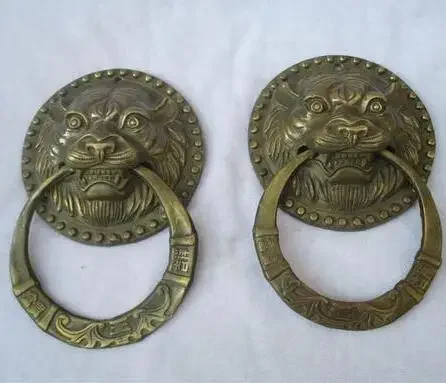 Copper Brass 1 Pair of Chinese Old Carved tiger head Doorbell /Antiqu Metal Doorbell ,Big old style Doorbell