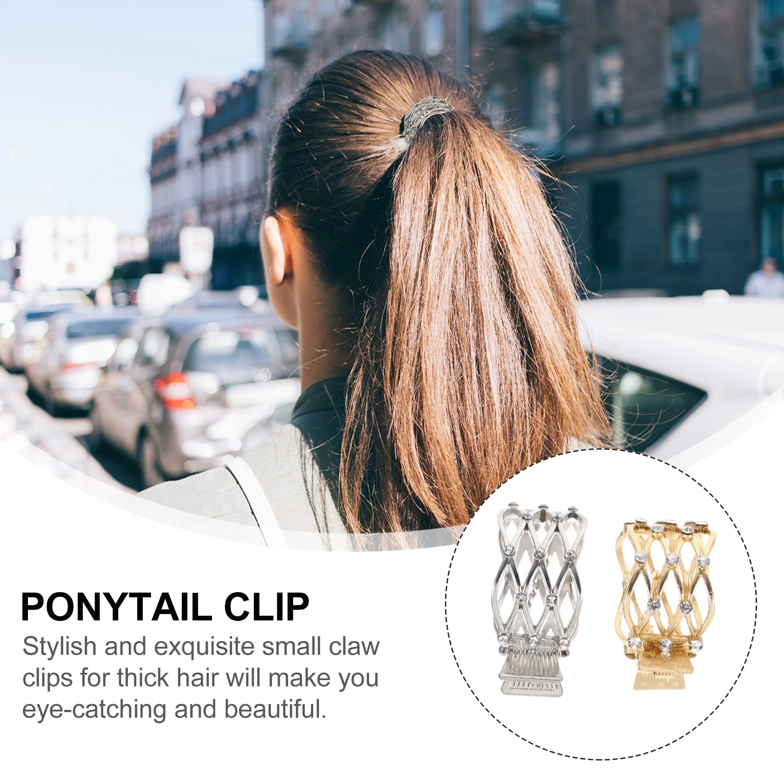 

2Pcs Rhinestone Hair Clips Thin Metal Ponytail Claw Accessories Small Clips for Thick Thin Hair Banquet Party Gifts Hairpin