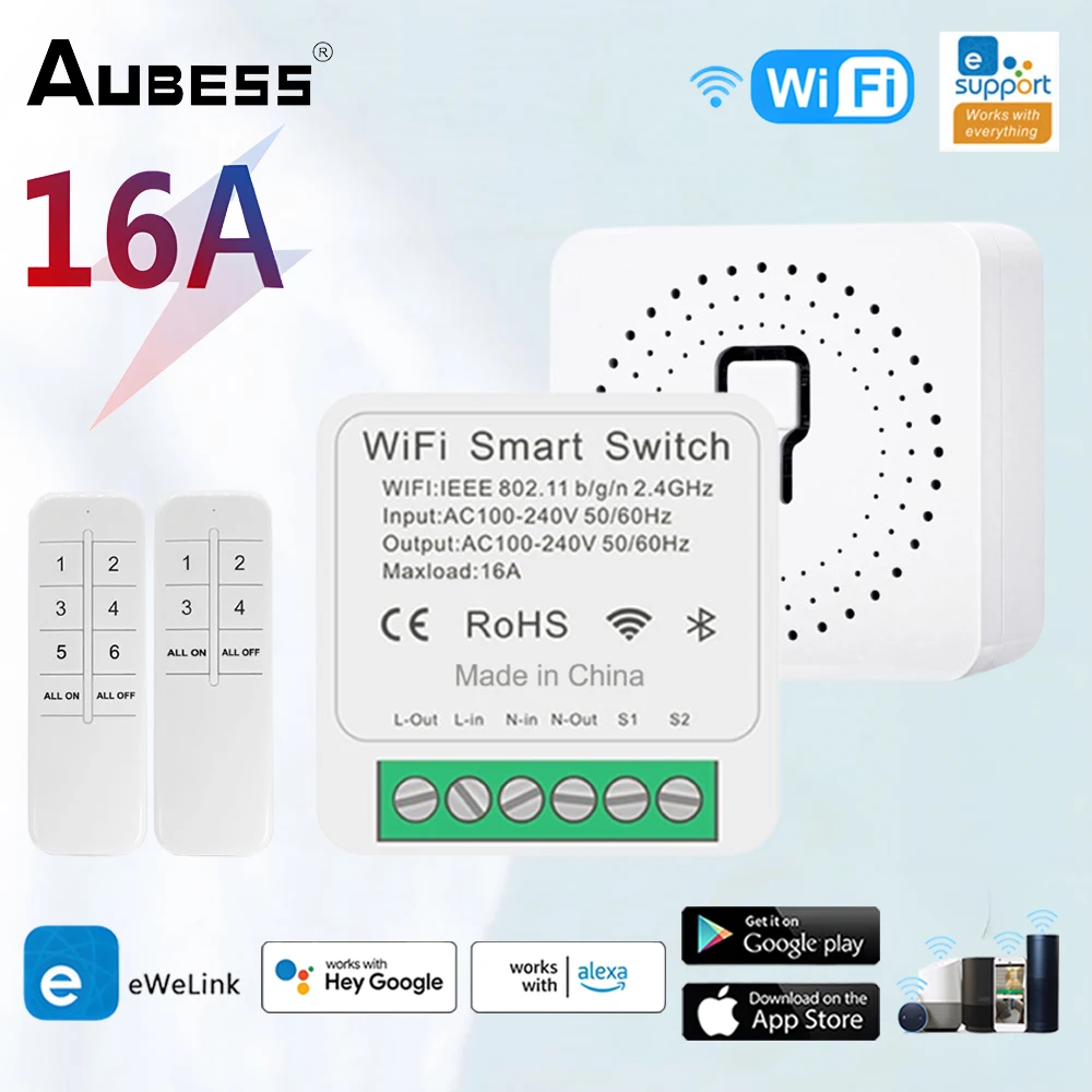 

EWeLink WiFi Mini Switch 16A 2-way Control Timer DIY Automation Relay Breaker Smart Breaker Compatible With Alexa Google Home