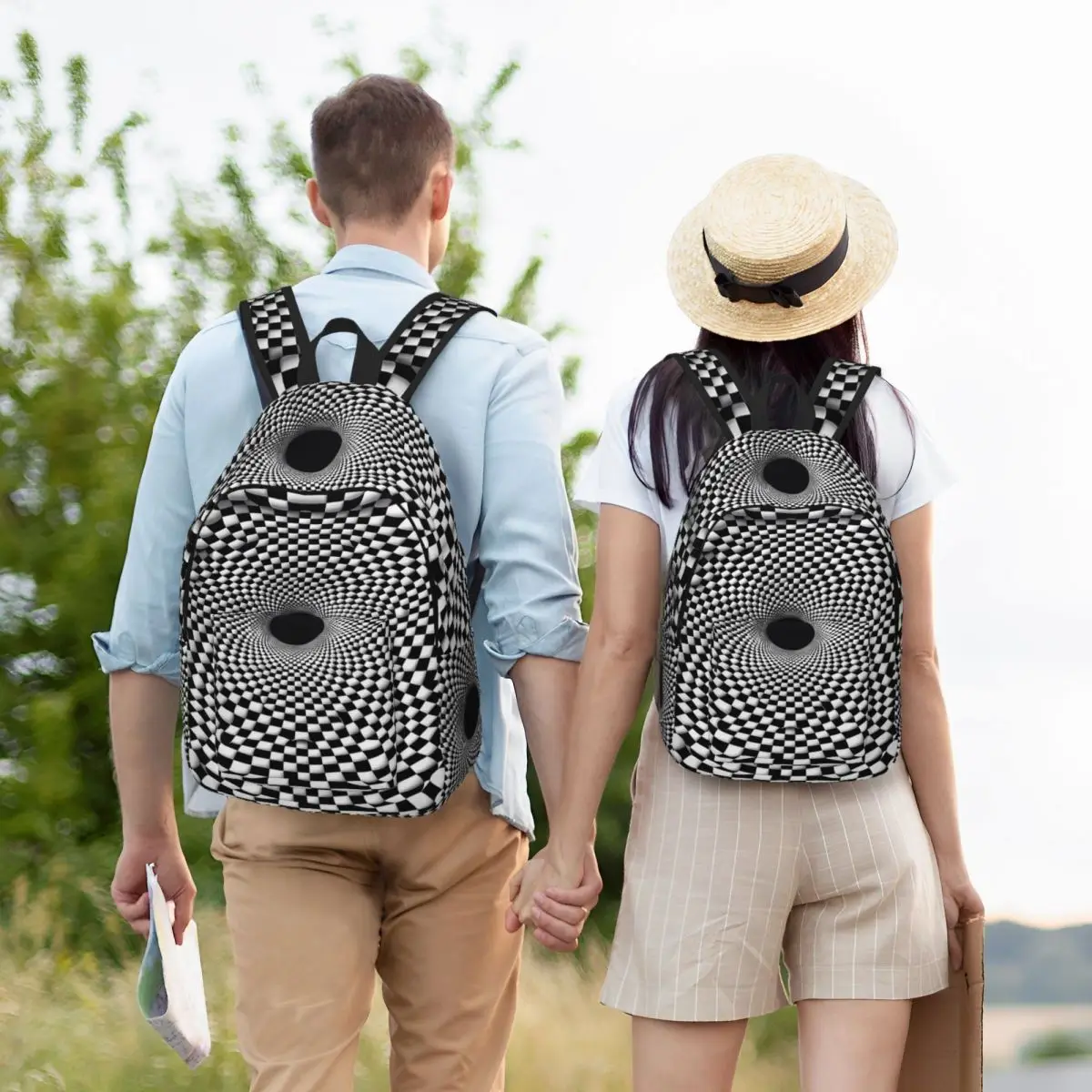 Checkered Black Hole Backpack Student BookBag Kids School Bag Computer Shoulder Bags for Boys Girls