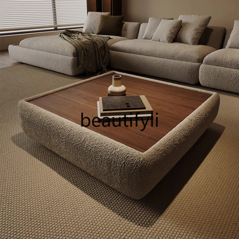 

Medieval style coffee table square simple living room household walnut color low table storage