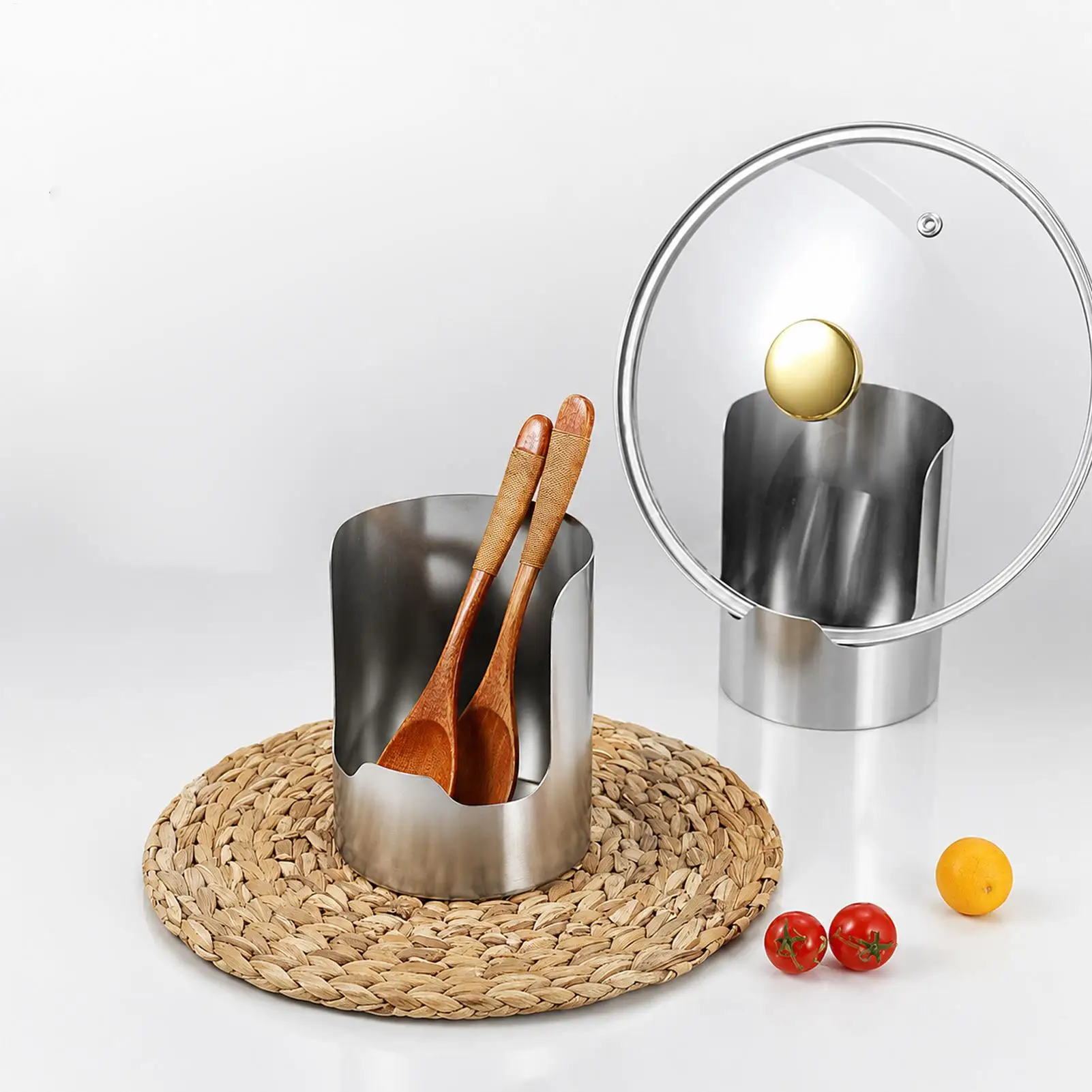 Stainless Steel Pot Lid Utensil Holder Multipurpose Kitchen Organizer Countertop Storage For Spoons Ladles Cutting Boards