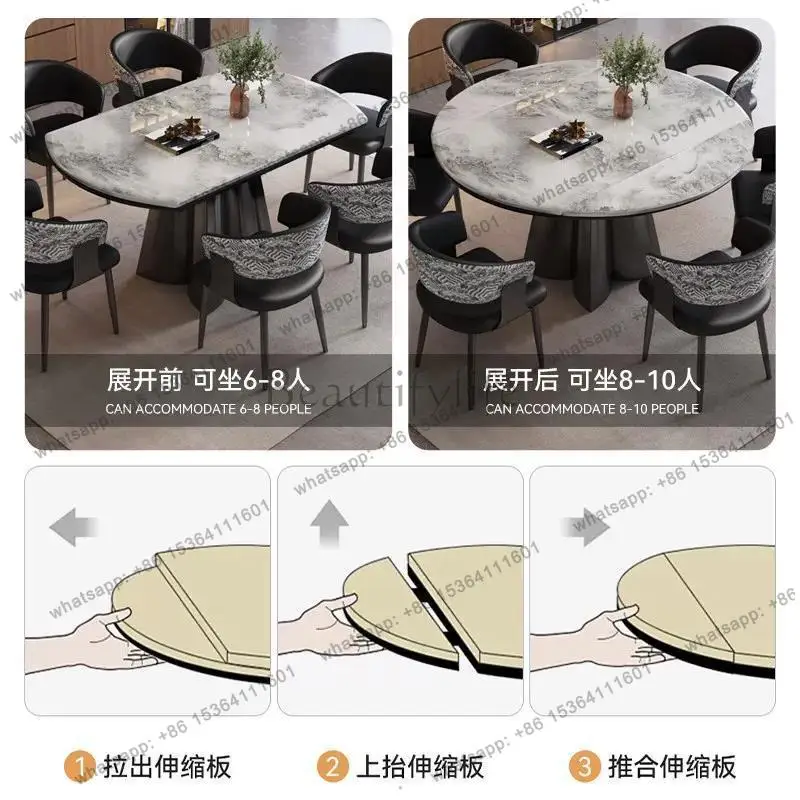 PG Italian minimalist natural marble retractable folding dining table microcrystalline stone dining table and chair combination