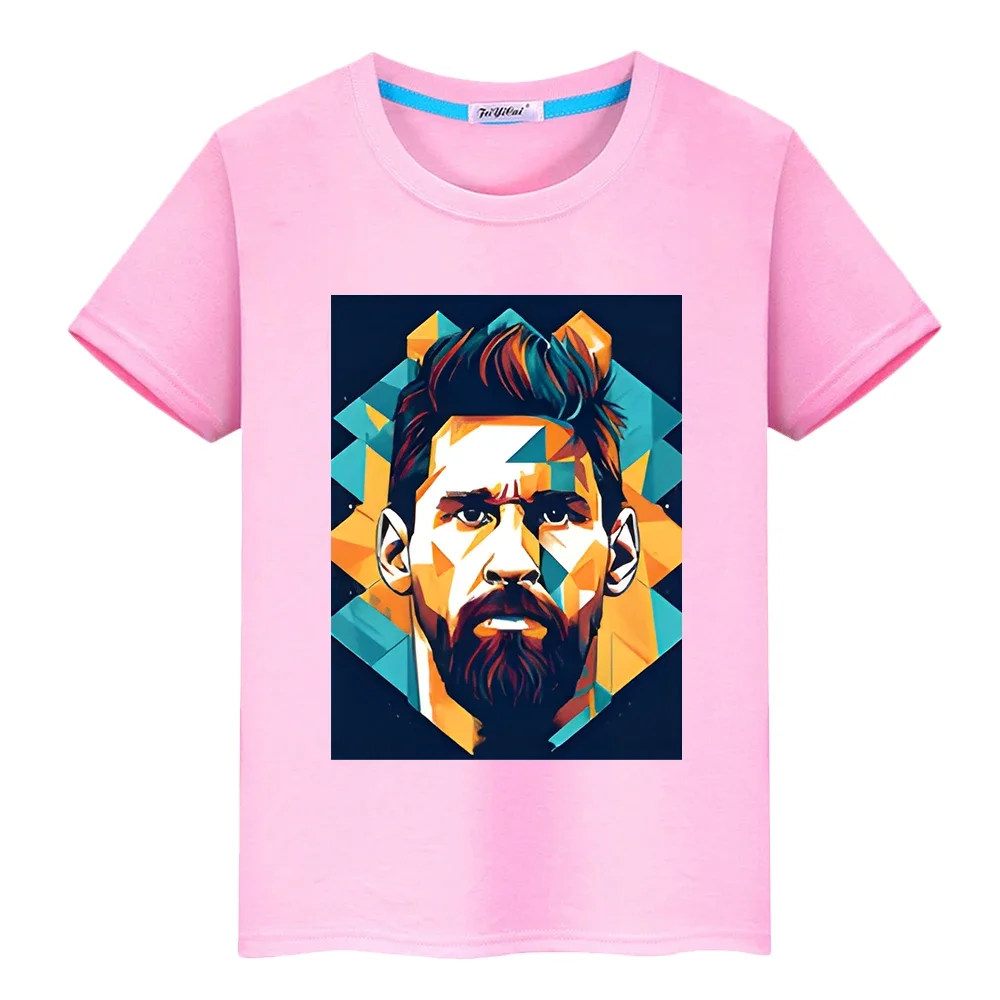 أطفال ملابس الفتيات كرة القدم ميسي الرمزية طباعة 100% القطن تي شيرت عادية قصيرة الكرتون القمم الصبي Kawaii أنيمي تيز y2k قطعة واحدة