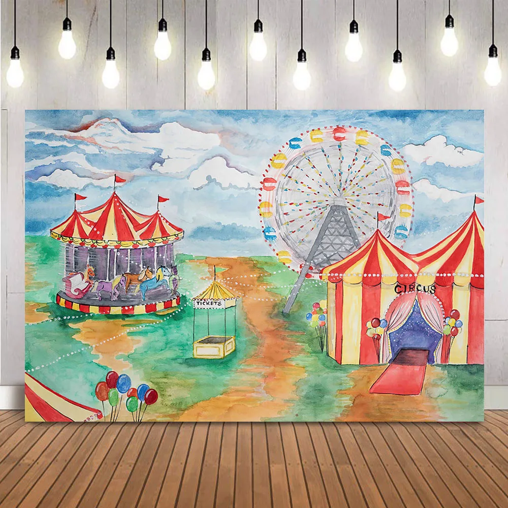 

Circus Theme Backdrop for Photography Oil Painting Amusement Park Photo Booth Background Carousel Tent Newbron Kids Photocall