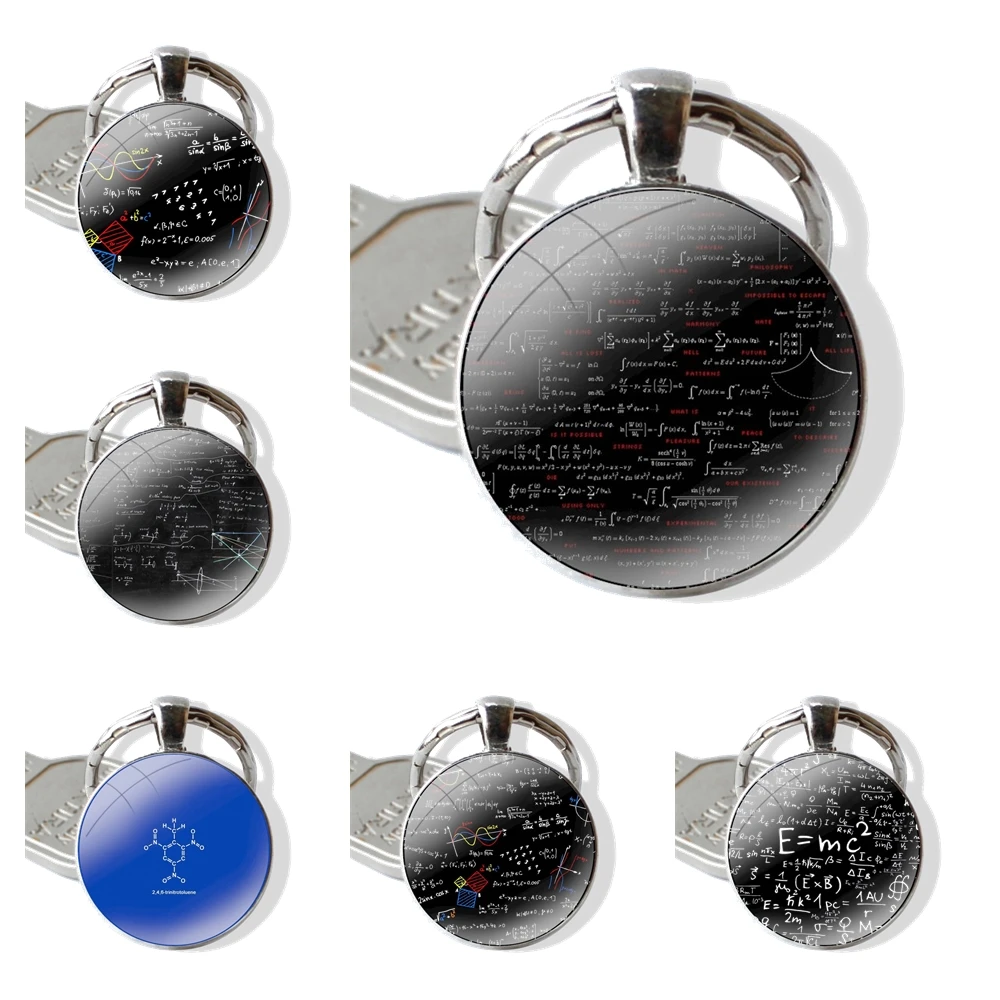 Glass Metal Pendant Key Chain Classic Men Women Key Ring Accessories Jewelry Gifts Formulas Math