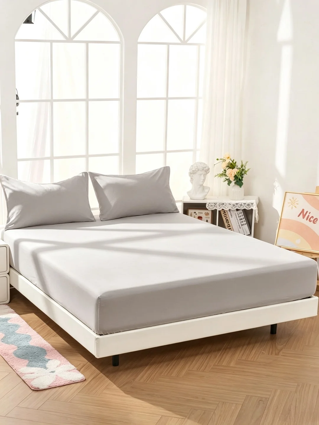 1 gray solid color bed sheet, simple style mattress cover, soft and breathable, suitable for double/full-size/oversized/standard