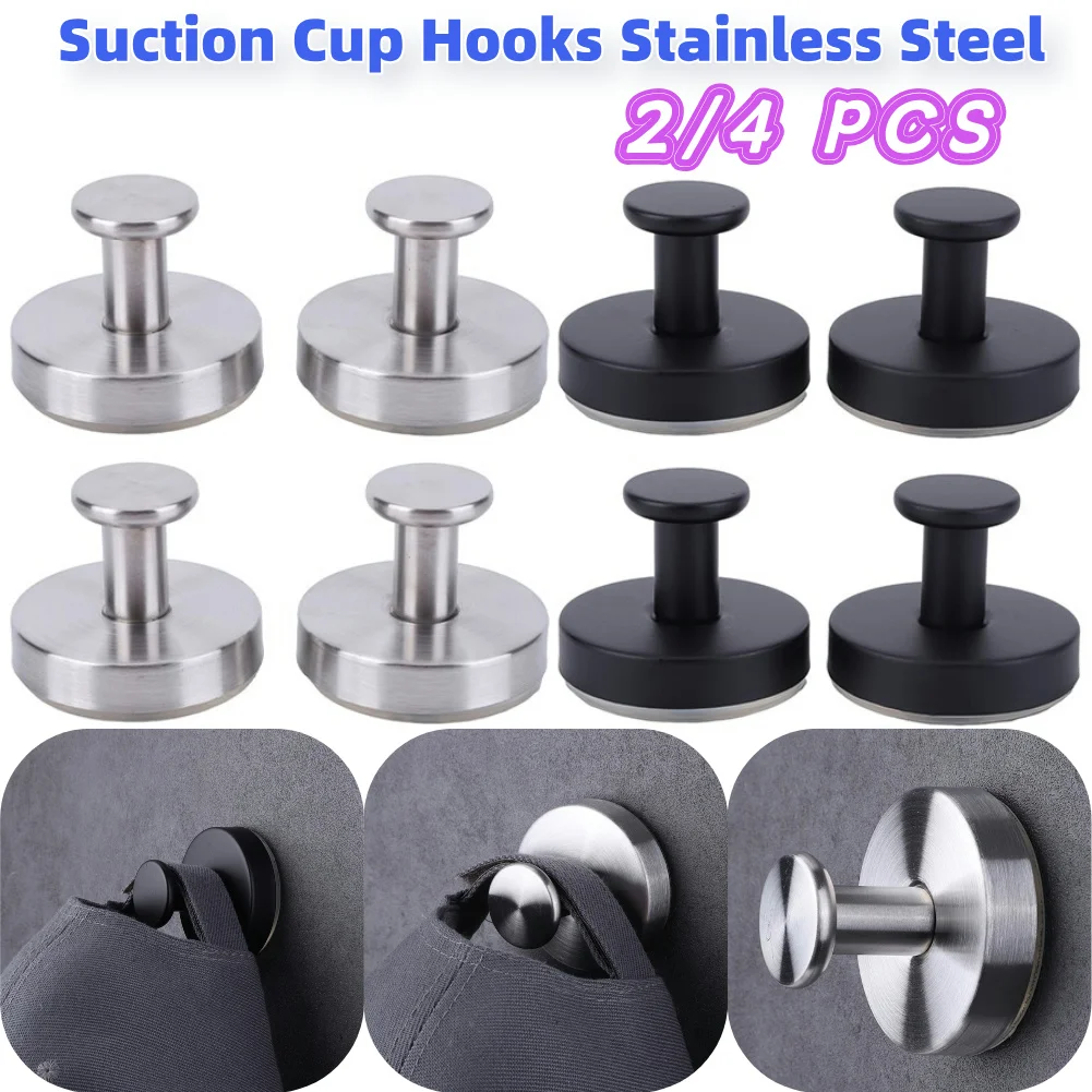 2/4 PCS Suction Cup Hooks Loofah Towel Coat Bath Robe Hook Holder Stainless Steel for Bathroom Kitchen Glass Door Mirror Tile