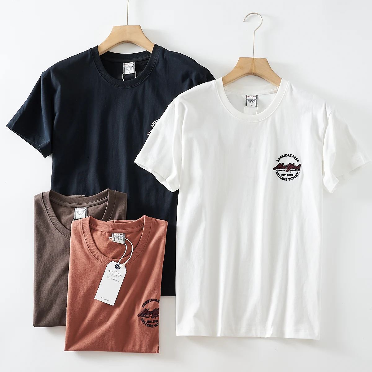 2025 Summer New American Retro Short Sleeve O-neck Letter Embroidery T-shirt Men's Fashion 100% Cotton Washed Casual Youth Tops