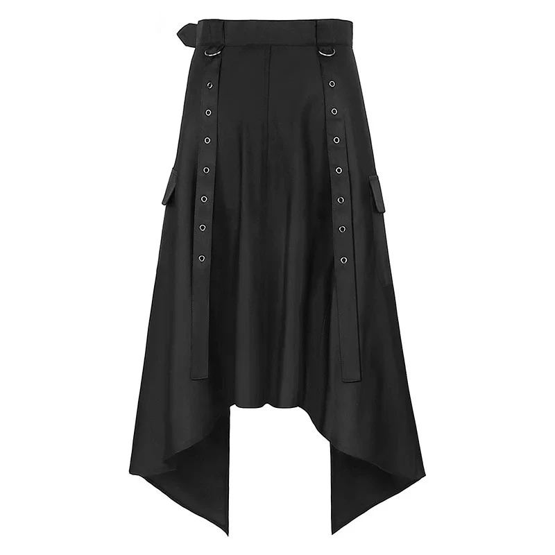 WoMen Dark Rock Skirt Punk Steam Gothic Party Fashion Solid New Large Size Men\'s Personality Black Rivet Asymmetric Half Skirts