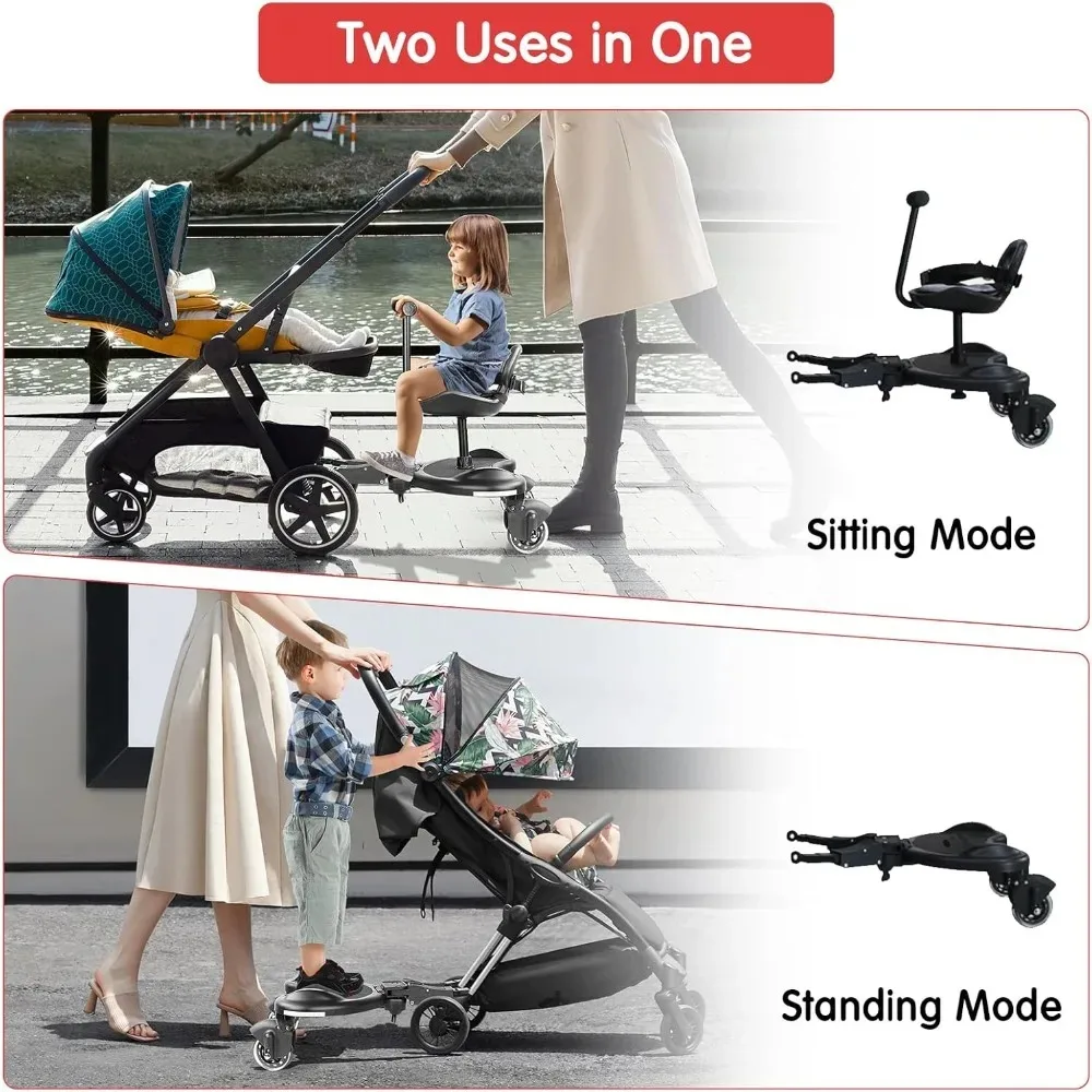 Universal 2-in-1 Stroller Board Child Rider Stroller Attachment with Saddle Detachable Seat & Standing Platform Easy to Use view 3