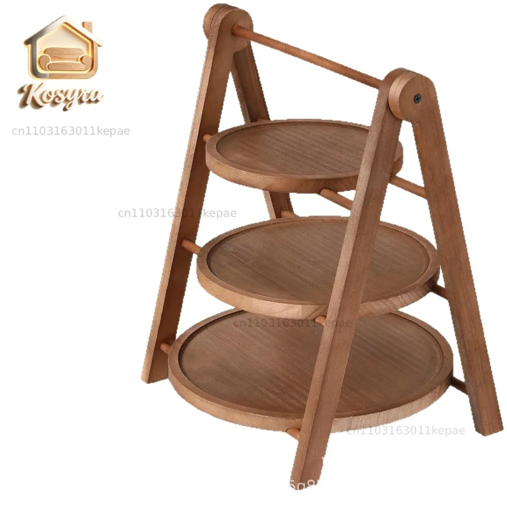 Cross-border creative serving tray three-layer party decoration dessert tray foldable wooden cupcake display stand