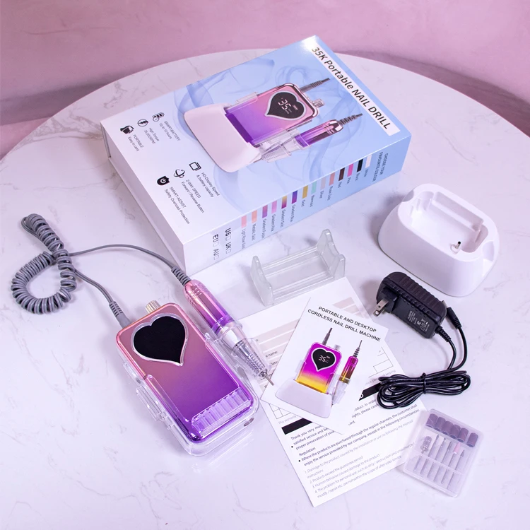 Nail Supplier Heart Shape 35000RPM Portable Rechargeable Nail Drill Machine with Brushless Motor