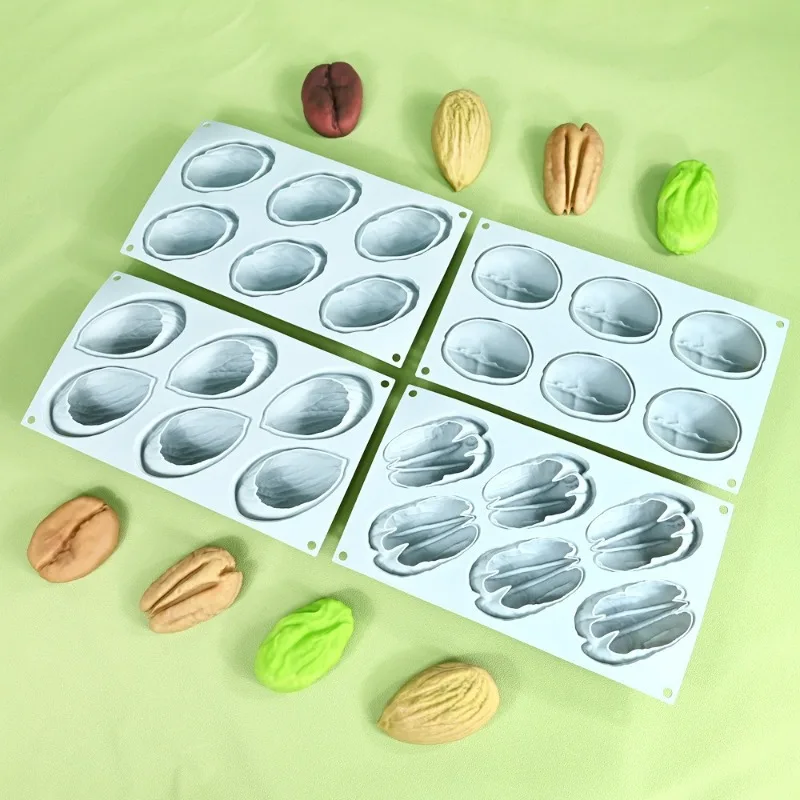 6Cavity 3D Nut Shape Silicone Mold Almond/Pistachio/Pecan/Coffee Bean Mousse Mold Non-Stick DIY Chocolate Mold Kitchen Cake Tool