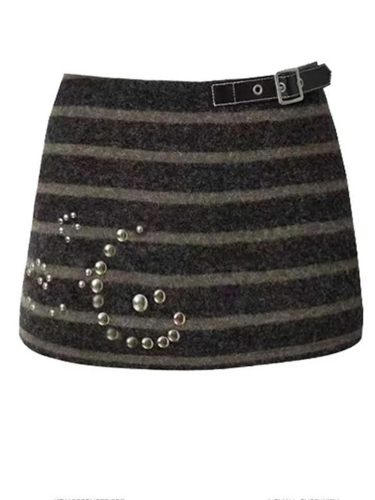 Cintura alta vintage mini saia harajuku grunge contraste cor lápis faldas y2k estética feminina sexy listra strass saias