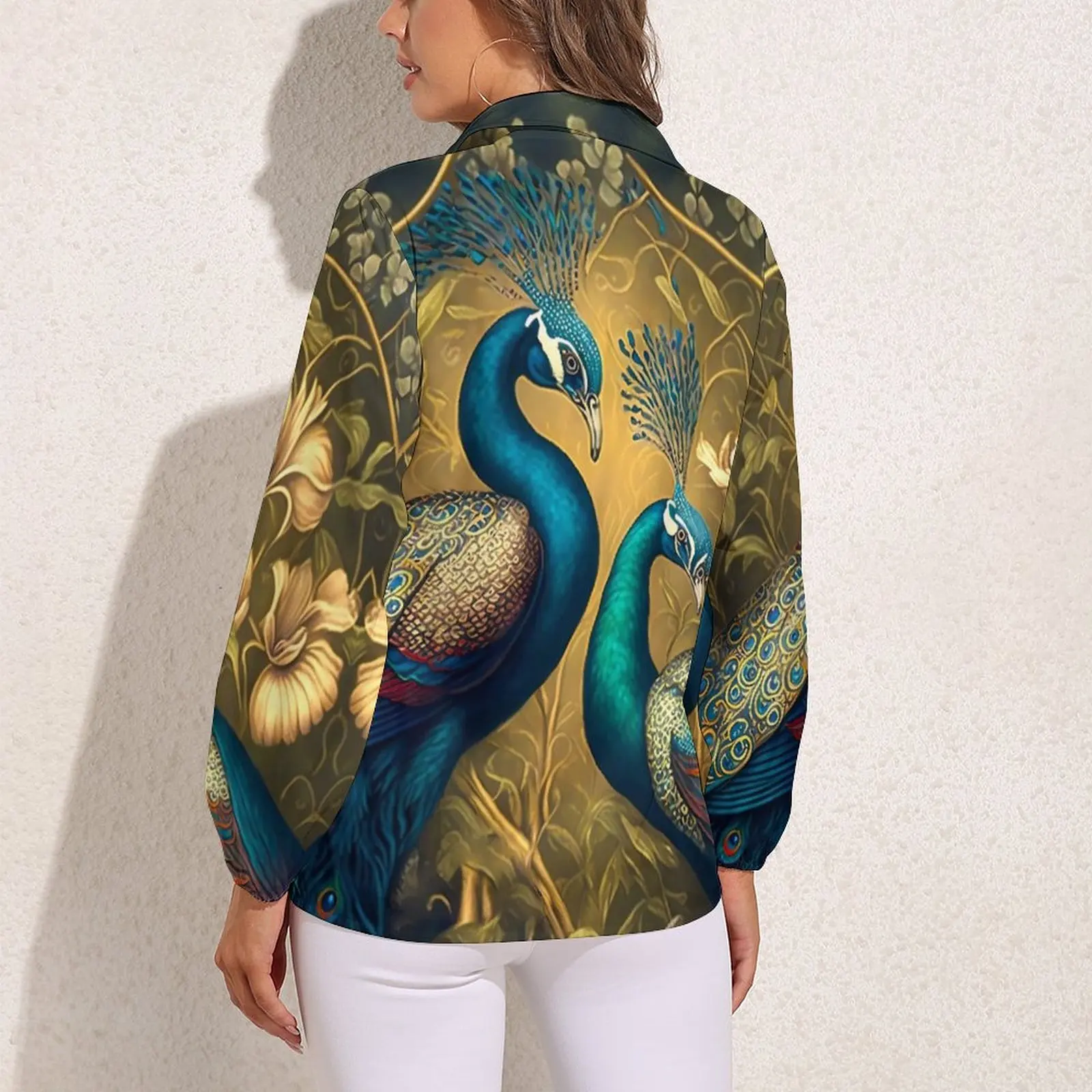 Peacock Friends Blouse Female Animal Print Casual Loose Blouses Long Sleeve Kawaii Shirt Pattern Clothes Big Size 2XL 3XL