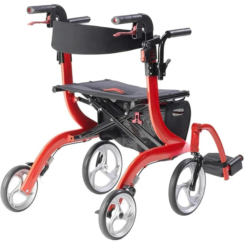 Fast Shipping.Nitro Dual Function Transport Wheelchair and Rollator Rolling Walker Combo with Hand Activated Brakes and Back Sup