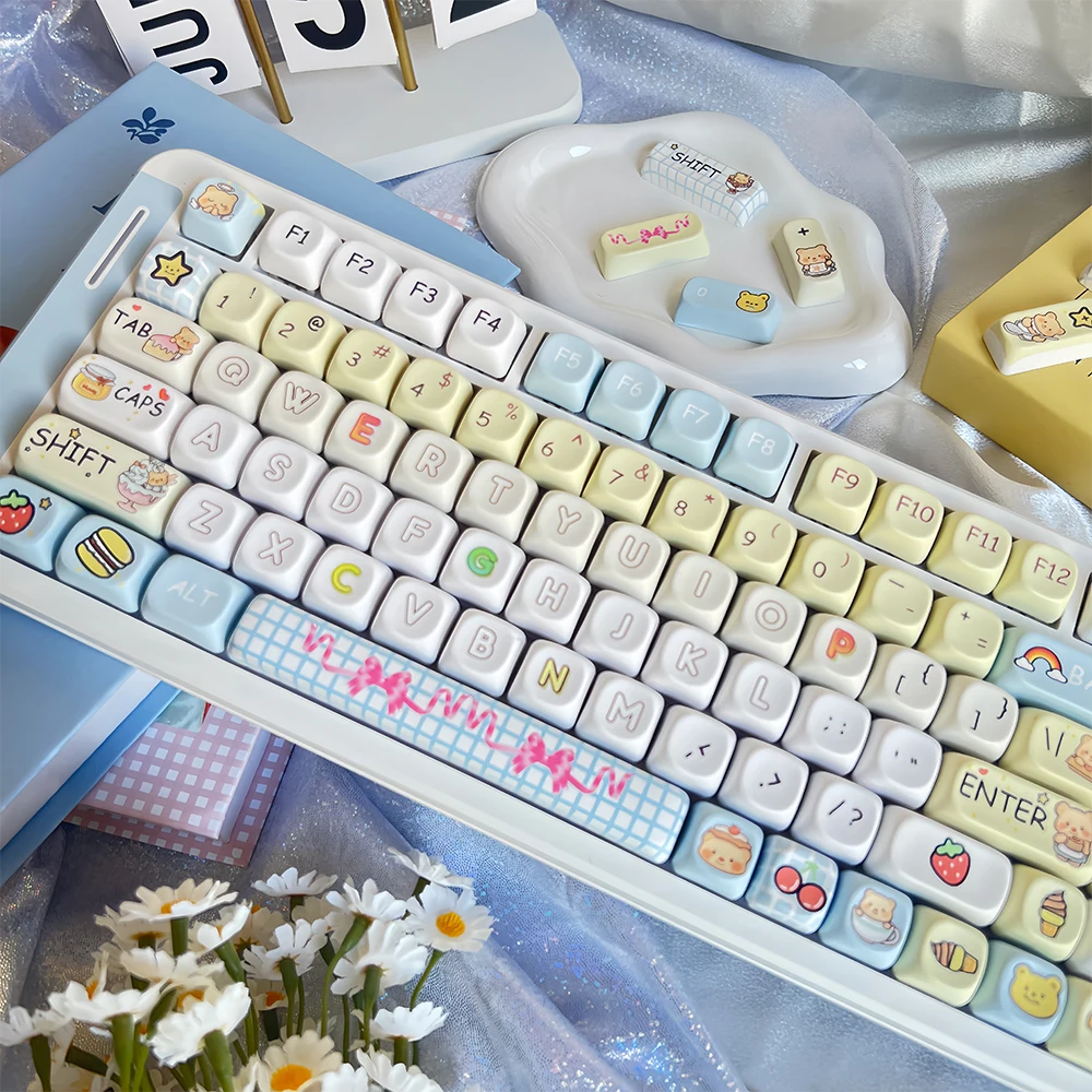 Butter Bear Keycaps Pbt Personality Creative Moa Cute Diy Cartoon Keycaps 130Keys For Aula F75 F99