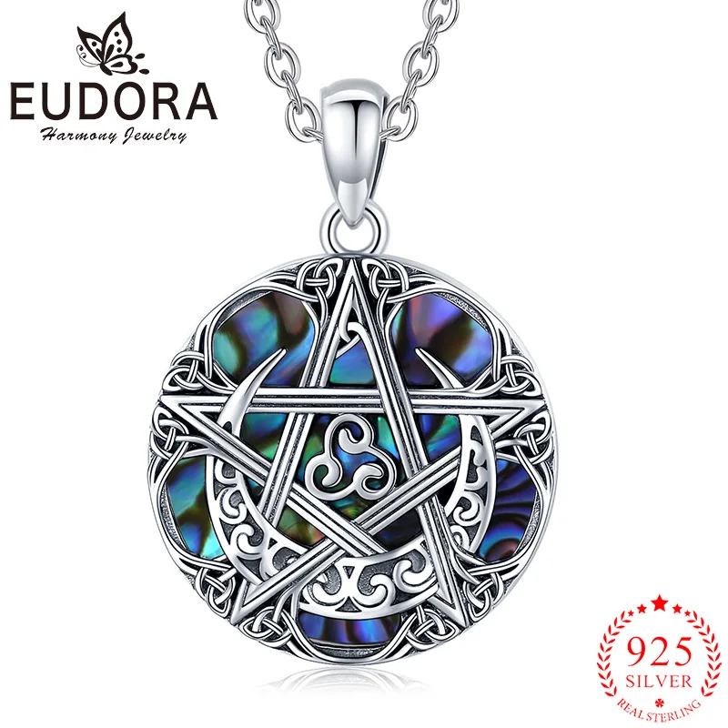 

Eudora New 925 Sterling Silver Pentagram Moon Amulet Necklace Exquisite Colored Abalone Shell Pendant Women Men Jewelry Gift