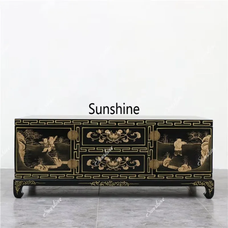 

New Chinese retro coffee table living room storage gold painting box table