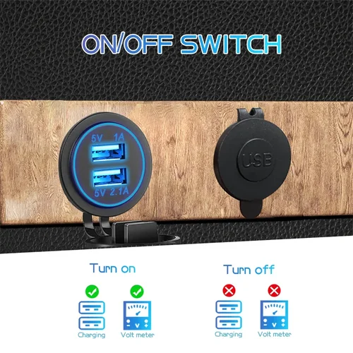 Imagen 2 del producto Cargador de coche USB Dual 5V 3.1A 12V-24V con Panel adaptador de corriente impermeable toma de corriente para vehículo barco camión motocicleta