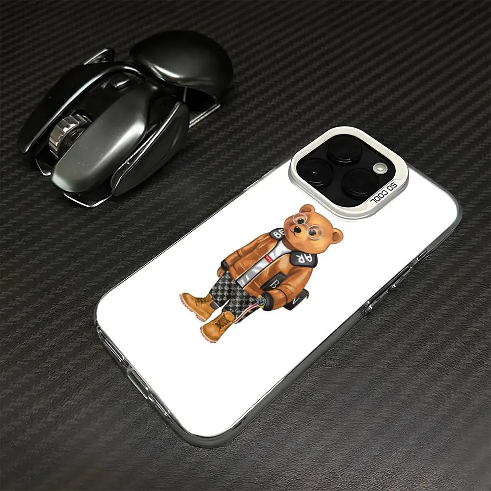 حافظة هاتف B-Baron F-Filou B-Bear لهاتف iPhone 16,15,14,13,12,11,Mini,Pro,MAX غطاء أبيض غير لامع مقاوم للصدمات